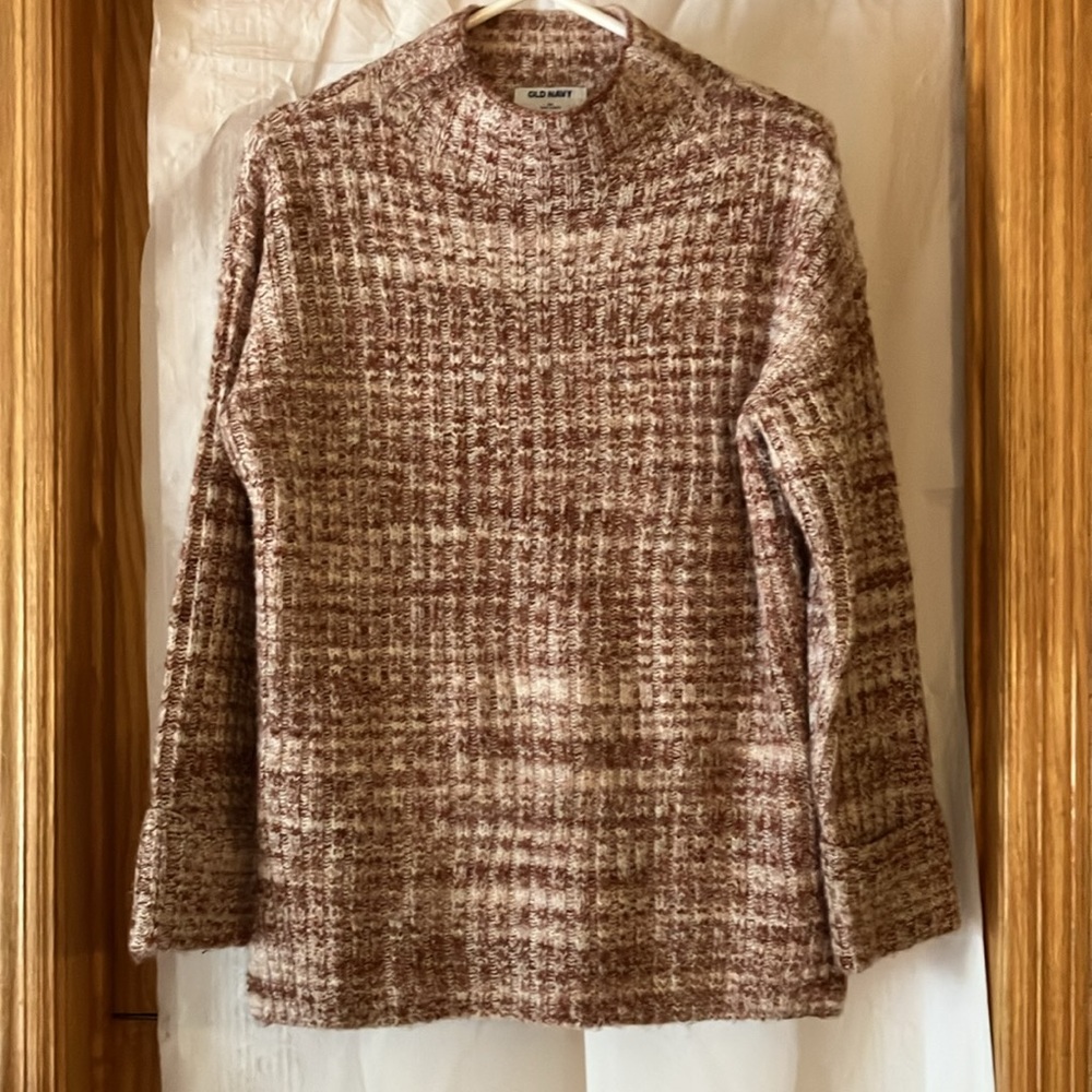 Old Navy Mock Neck Rib Knit Tunic Heather Red Wool Blend Sz XS Women’s Sweater